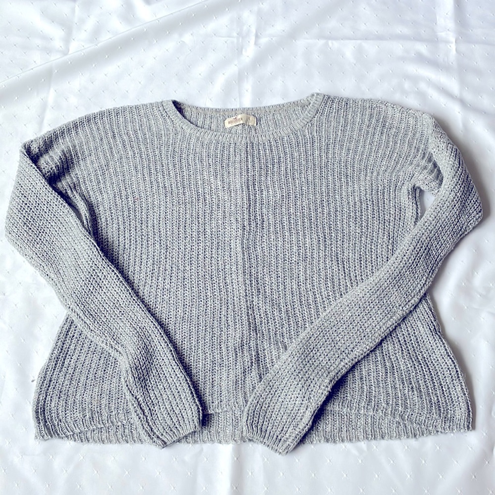 Hollister Slouchy Sweater in Gray and Sparkly Silver Detail